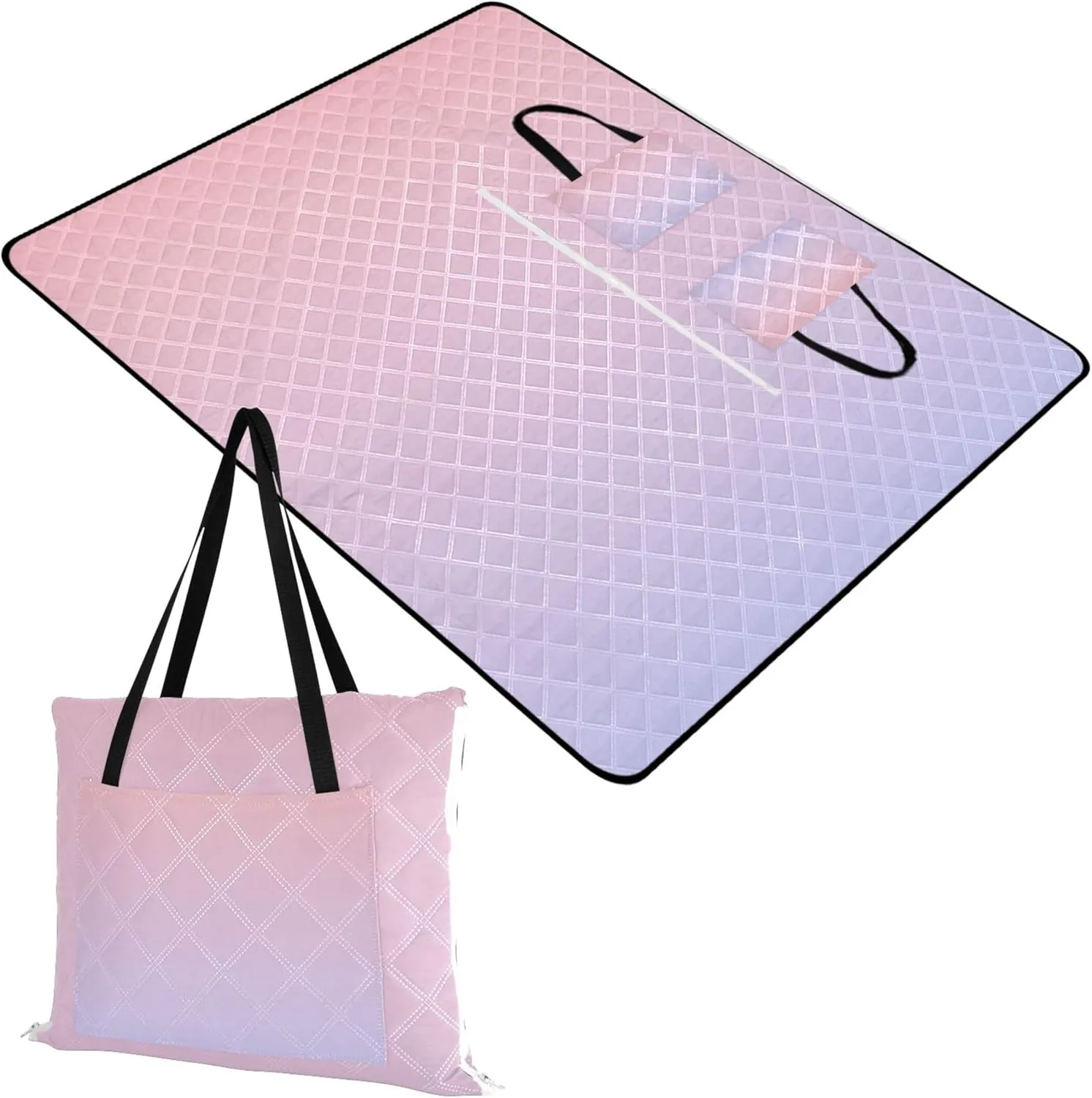 CHIFIGNO Blush Pink Lavender Blue Gradient Sandproof Beach Blanket Waterproof, Outdoor Blanket for Grass Cute Picnic Mat Foldable, 80" x 60"