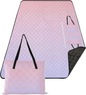 CHIFIGNO Blush Pink Lavender Blue Gradient Sandproof Beach Blanket Waterproof, Outdoor Blanket for Grass Cute Picnic Mat Foldable, 80" x 60"