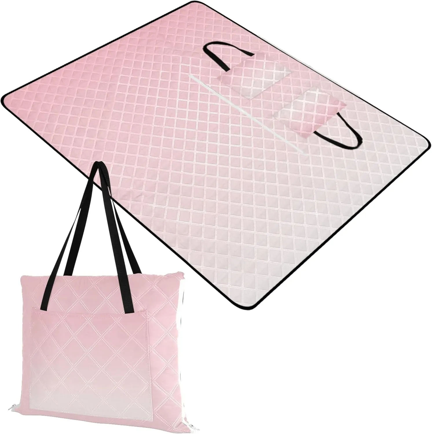 CHIFIGNO Blush Pink Snow White Gradient no Sand Beach Blanket Waterproof, Floral Grass Mats for Camping Cute Picnic Essentials Foldable, 80" x 60"