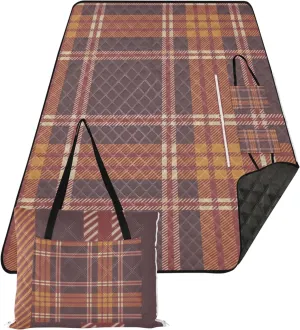 CHIFIGNO Brown Plaid Maroon Checkered Beach Blanket Sandproof Waterproof, Floral Grass Mats for Camping Picnic Supplies Foldable Mat, 80" x 60"
