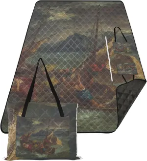 CHIFIGNO Christ Sea Delacroix Painting Sand Proof Beach Blanket Waterproof, Outdoor Blanket for Grass Foldable Picnic Mat Cute, 80" x 60"