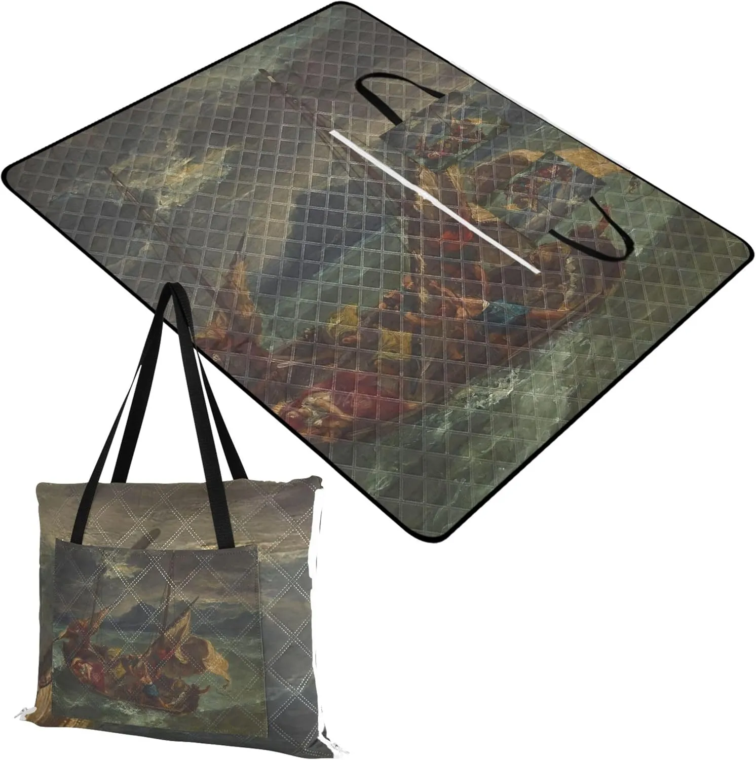 CHIFIGNO Christ Sea Delacroix Painting Sand Proof Beach Blanket Waterproof, Outdoor Blanket for Grass Foldable Picnic Mat Cute, 80" x 60"