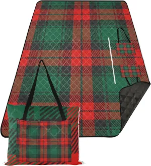 CHIFIGNO Christmas Tartan Plaid Oversized Beach Blanket Waterproof, Outdoor Playmat Camping Blanket Foldable Picnic Blanket Cute, 80" x 60"