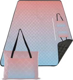 CHIFIGNO Coral Pink Cute Blue Gradient Large Mat Picnic Blanket Cute Beach Blanket Waterproof Sandproof Outdoor Camping Grass Mat 80" x 60"