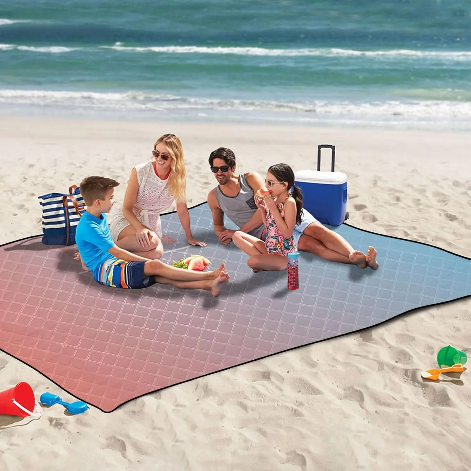 CHIFIGNO Coral Pink Cute Blue Gradient Large Mat Picnic Blanket Cute Beach Blanket Waterproof Sandproof Outdoor Camping Grass Mat 80" x 60"