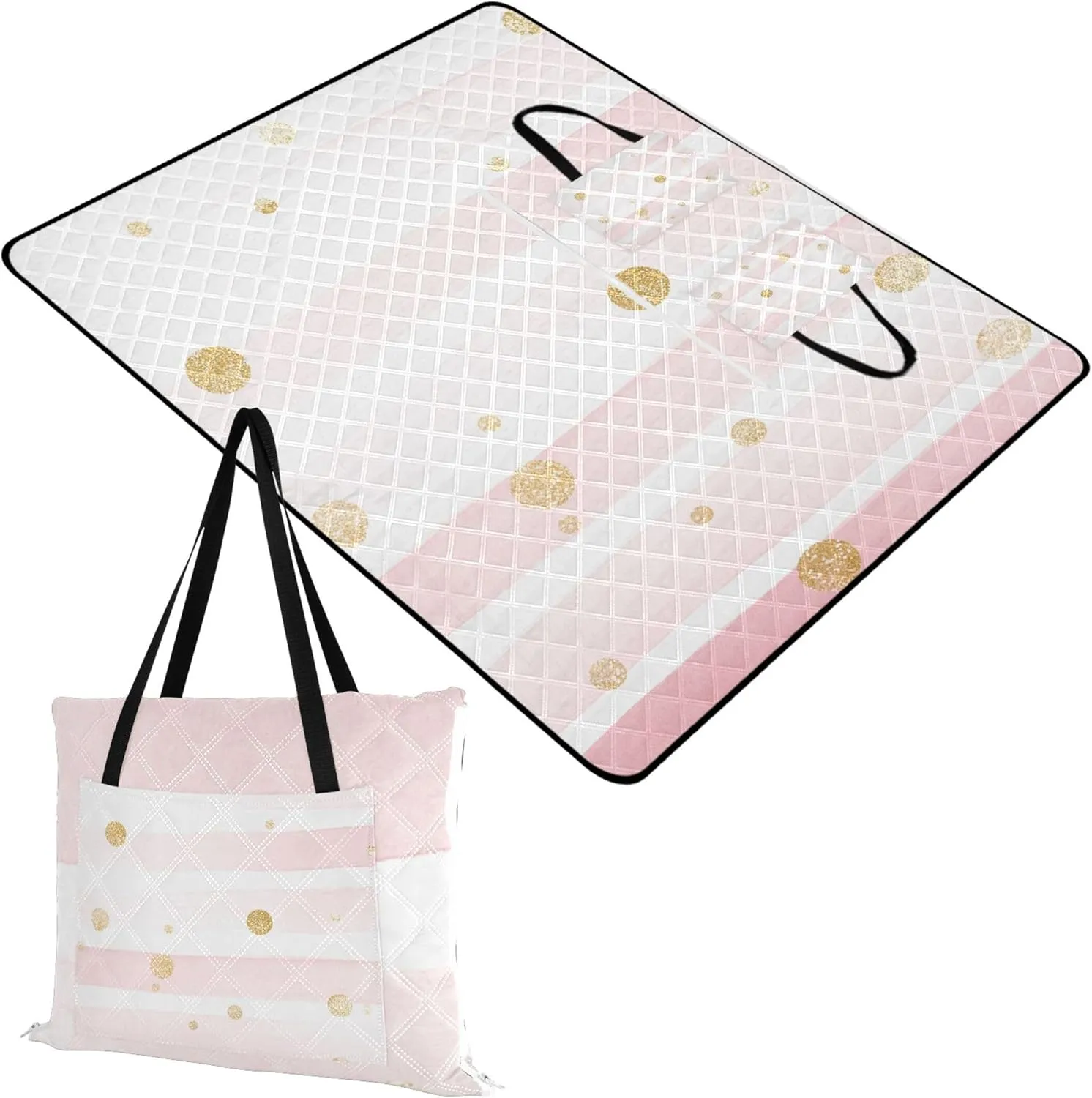 CHIFIGNO Cute Dots Pink Sand Proof Beach Blanket Waterproof, Outdoor Camping Grass Mat Outdoor Mat Picnic Blanket Cute, 80" x 60"