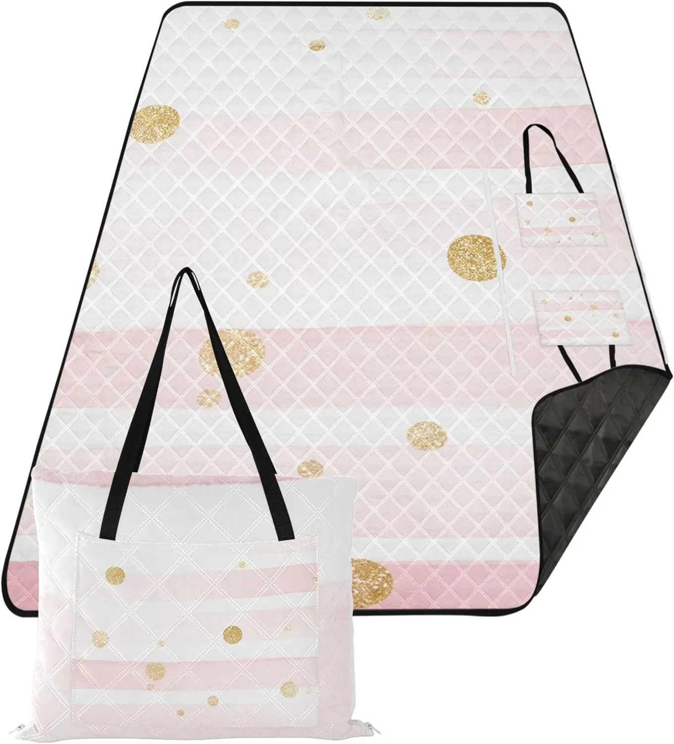 CHIFIGNO Cute Dots Pink Sand Proof Beach Blanket Waterproof, Outdoor Camping Grass Mat Outdoor Mat Picnic Blanket Cute, 80" x 60"