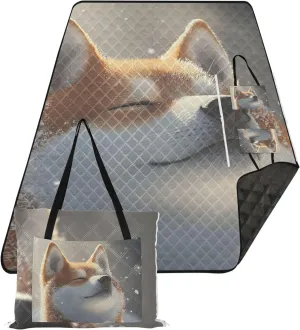 CHIFIGNO Cute Red Shiba Inu Smiling Beach Mat Sand Free Waterproof Cute Picnic Blanket Foldable Print Camping Blanket for Grass 80" x 60"