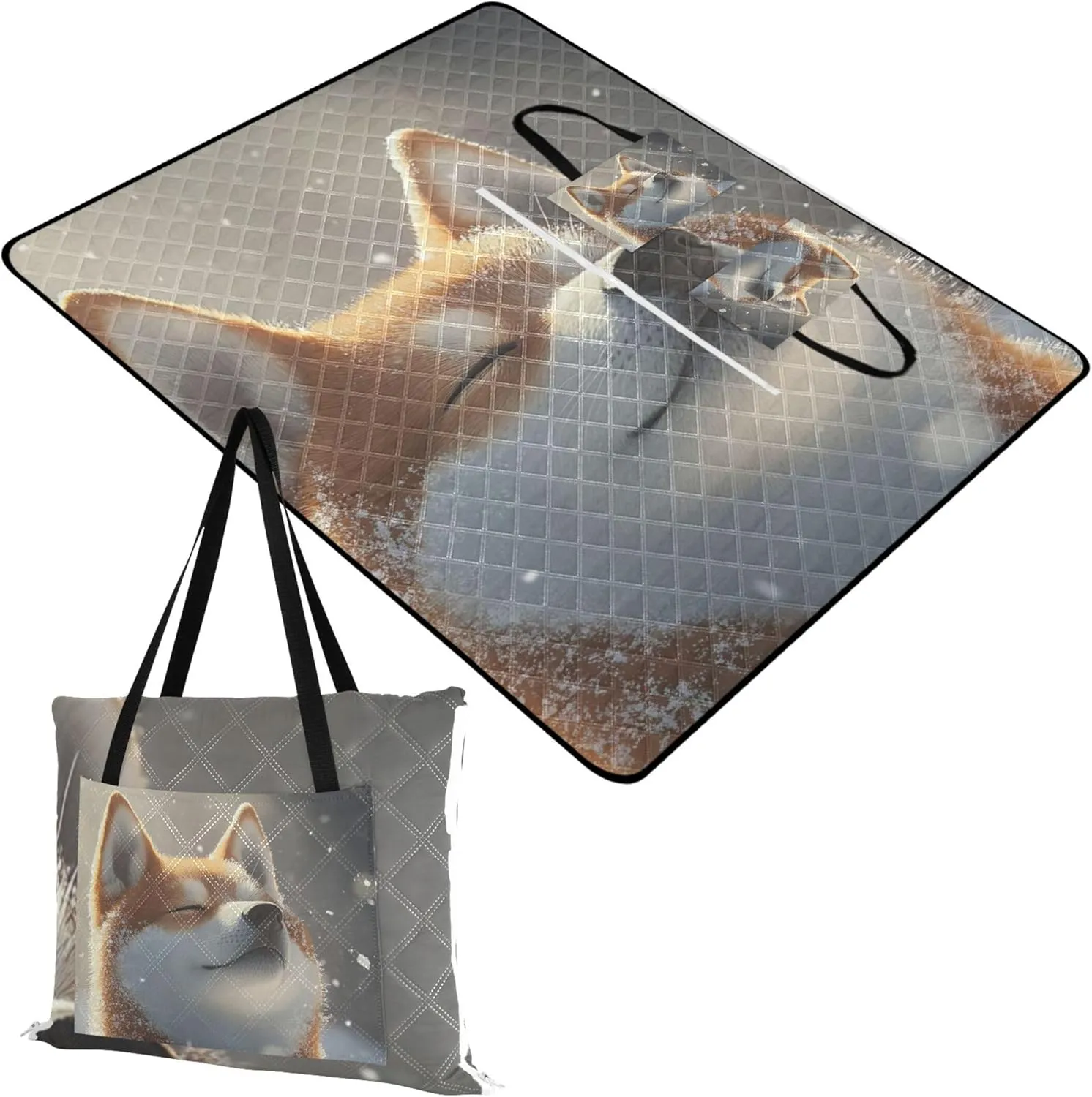 CHIFIGNO Cute Red Shiba Inu Smiling Beach Mat Sand Free Waterproof Cute Picnic Blanket Foldable Print Camping Blanket for Grass 80" x 60"