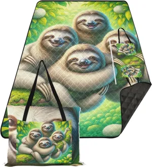 CHIFIGNO Cute Sloth Green Forest Sand Blankets for Beach Sandproof Packable Camping Blanket Foldable Picnic Blanket Cute 80" x 60"