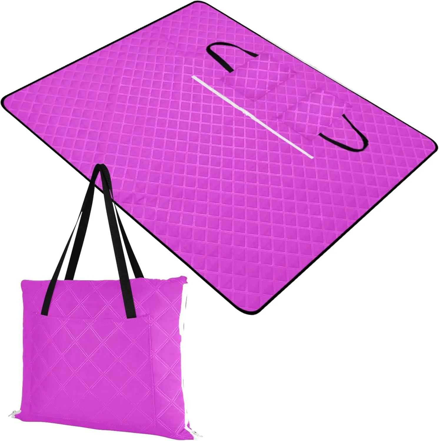 CHIFIGNO Fuchsia Purple Cute Picnic Mat Foldable Waterproof Beach Blanket Sandproof Print Outside Blankets for Grass 80" x 60"