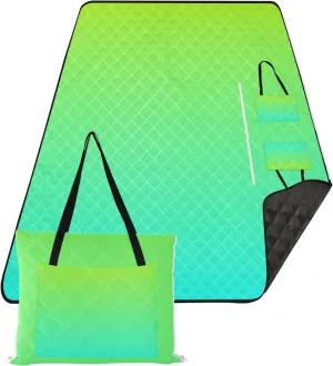 CHIFIGNO Lemon Green Turquoise Blue Gradient Beach Mat Sand Free Waterproof Cute Picnic Blanket Foldable Print Outside Blankets for Grass 80" x 60"