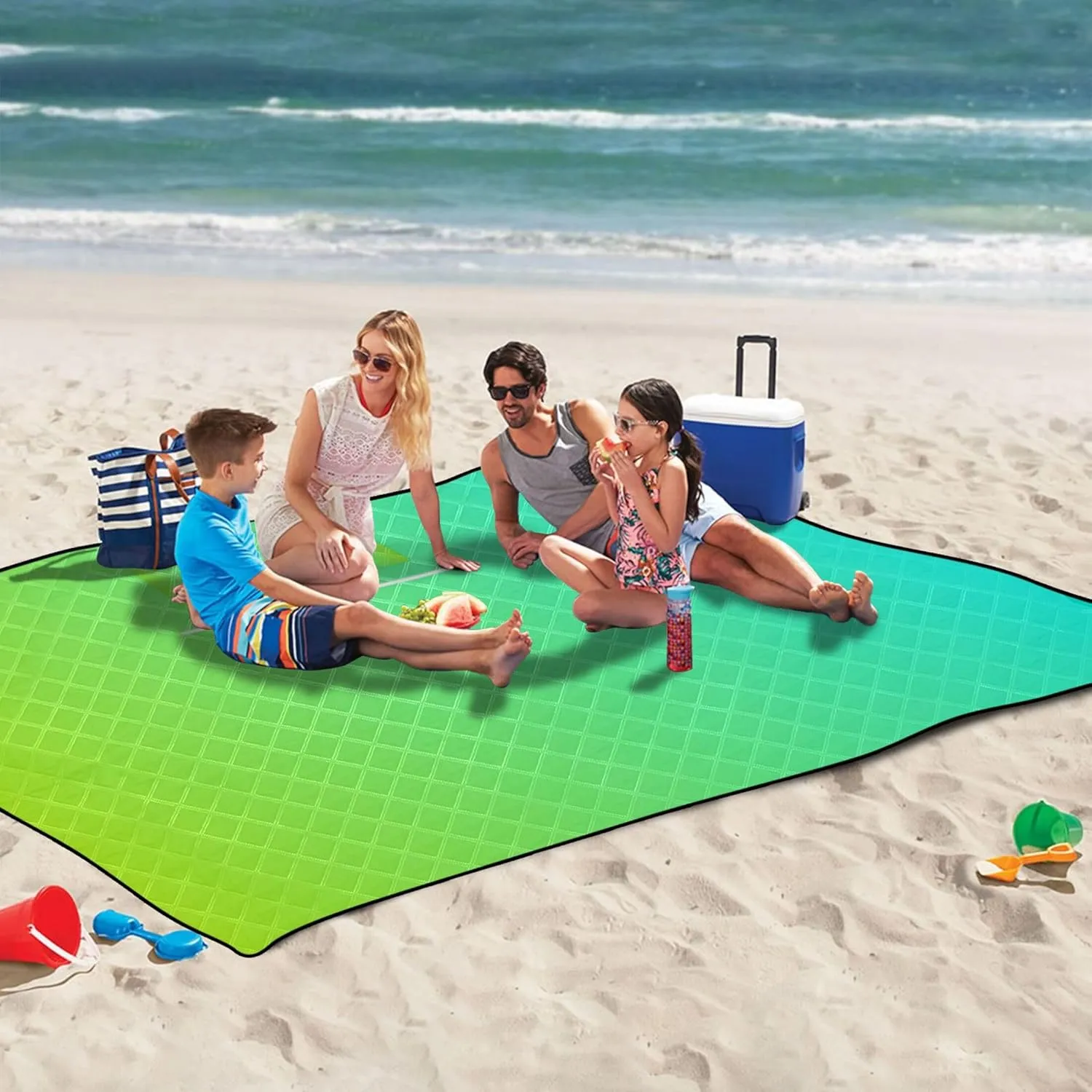 CHIFIGNO Lemon Green Turquoise Blue Gradient Beach Mat Sand Free Waterproof Cute Picnic Blanket Foldable Print Outside Blankets for Grass 80" x 60"