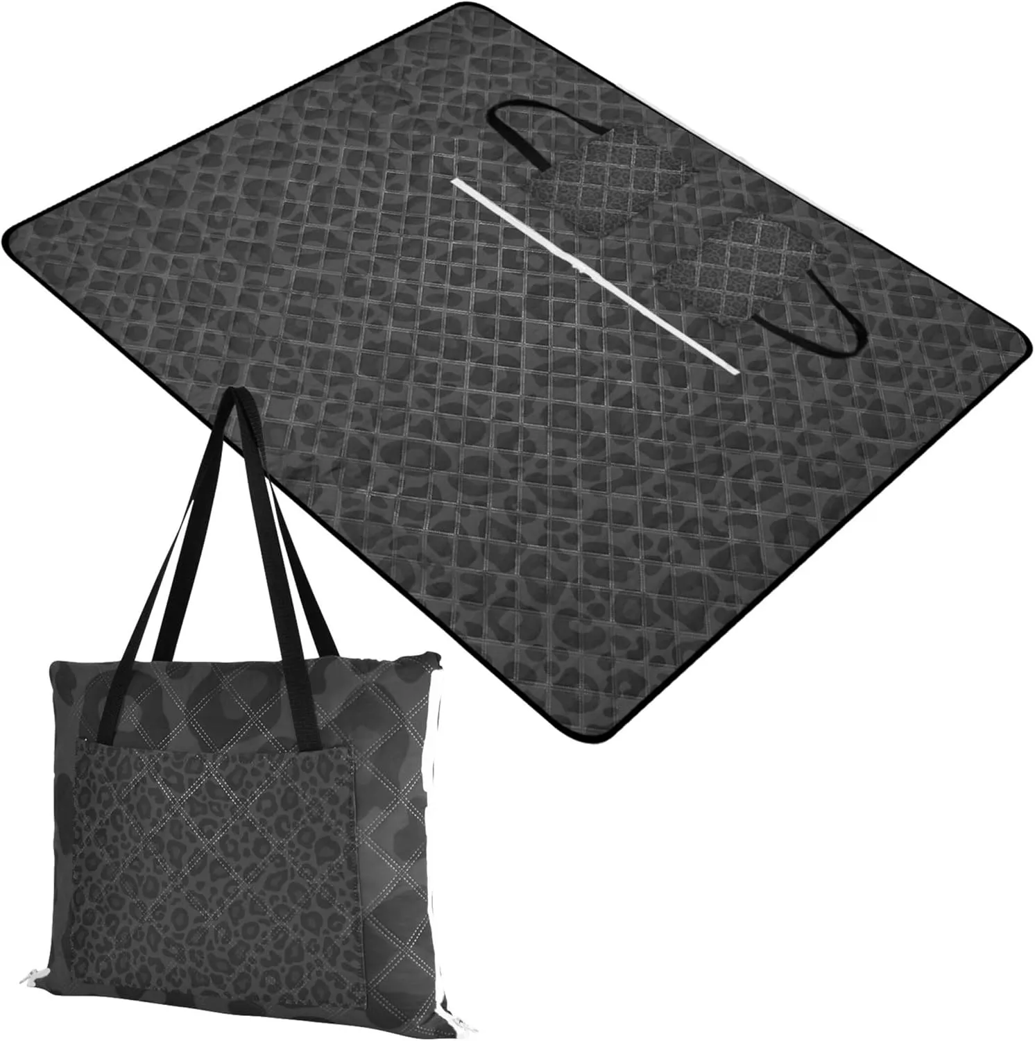 CHIFIGNO Leopard Print Black Grey Beach Blanket Sandproof Waterproof, Print Kids Camping Mat for Grass Picnic Supplies Foldable Mat, 80" x 60"
