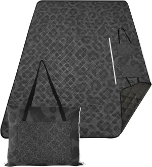 CHIFIGNO Leopard Print Black Grey Beach Blanket Sandproof Waterproof, Print Kids Camping Mat for Grass Picnic Supplies Foldable Mat, 80" x 60"
