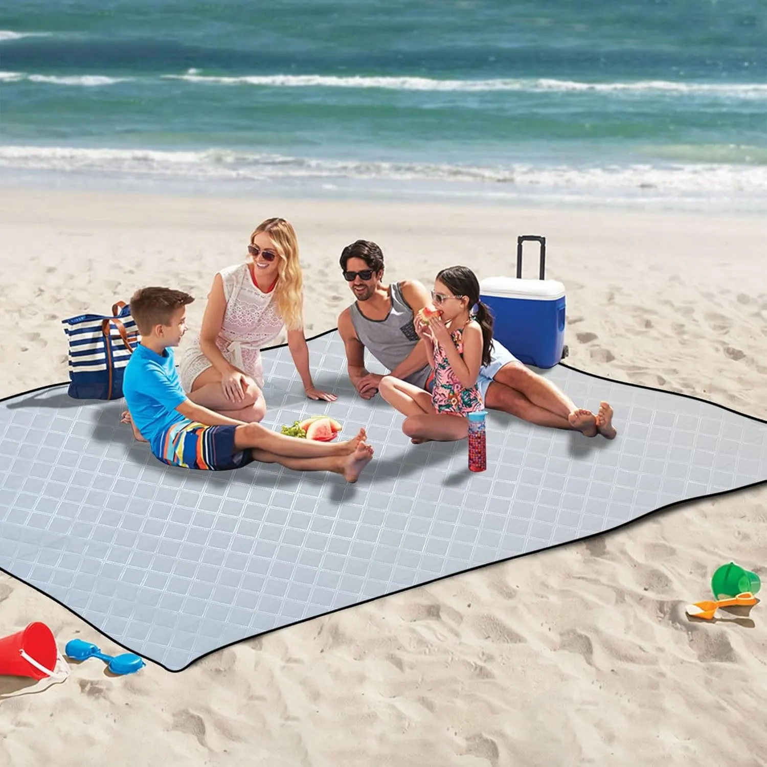 CHIFIGNO Ombre White Blue Gradient Beach Mat Waterproof Sandproof, Outdoor Blankets for Grass Outdoor Mat Picnic Blanket Cute, 80" x 60"