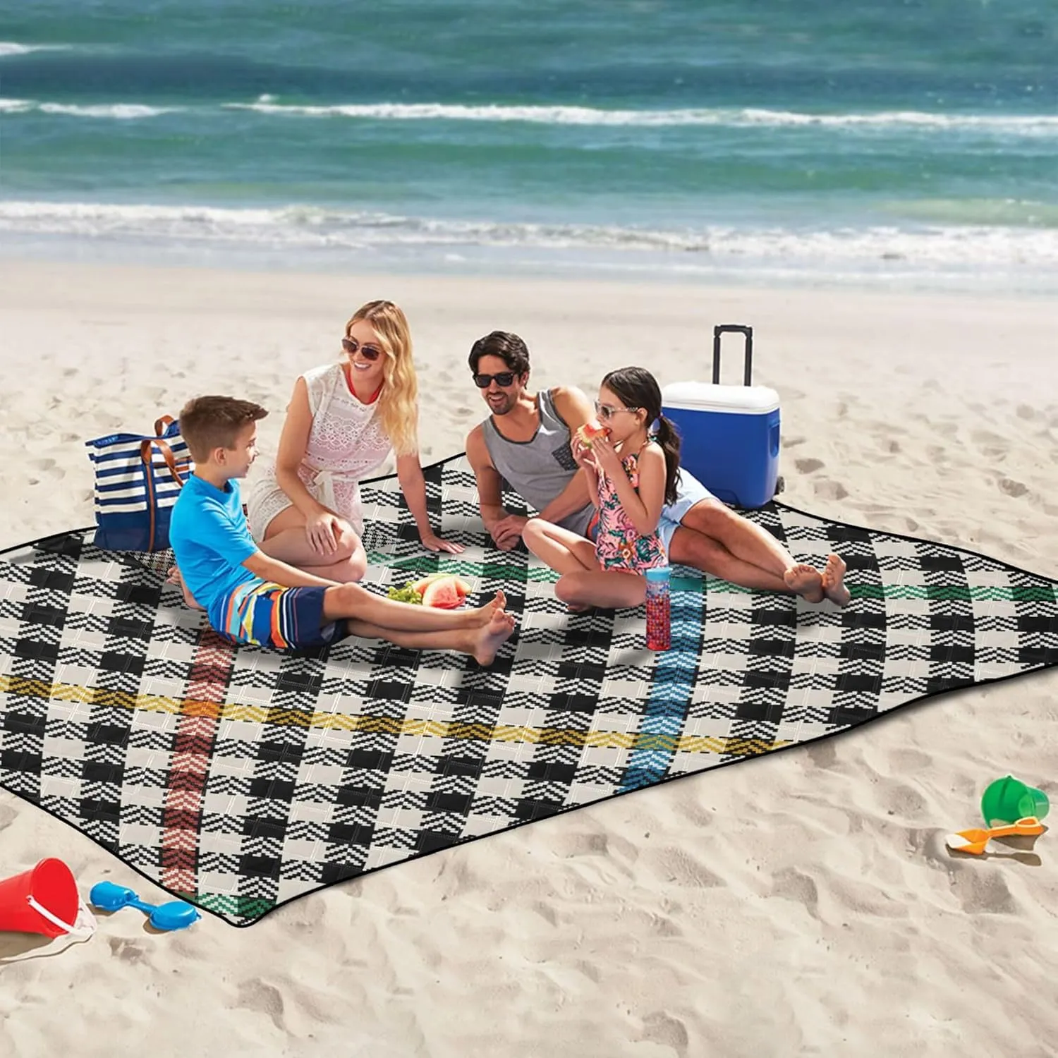 CHIFIGNO Retro Plaid Mosaic Colorful no Sand Beach Blanket Waterproof Cute Picnic Blankets Foldable Print Camping Blanket for Grass 80" x 60"