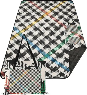 CHIFIGNO Retro Plaid Mosaic Colorful no Sand Beach Blanket Waterproof Cute Picnic Blankets Foldable Print Camping Blanket for Grass 80" x 60"