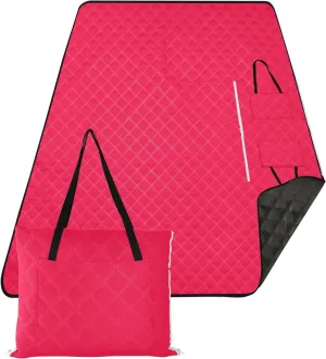 CHIFIGNO Salmon Pink Solid Color Foldable Picnic Blankets Large Oversized Beach Blanket Waterproof Outdoor Blanket Camping Mat 118" x 80"