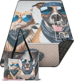 CHIFIGNO Tech Cool Cat Dog Oversized Beach Blanket Waterproof Foldable Mat Picnic Blanket Outdoor Blankets for Grass 118" x 80"