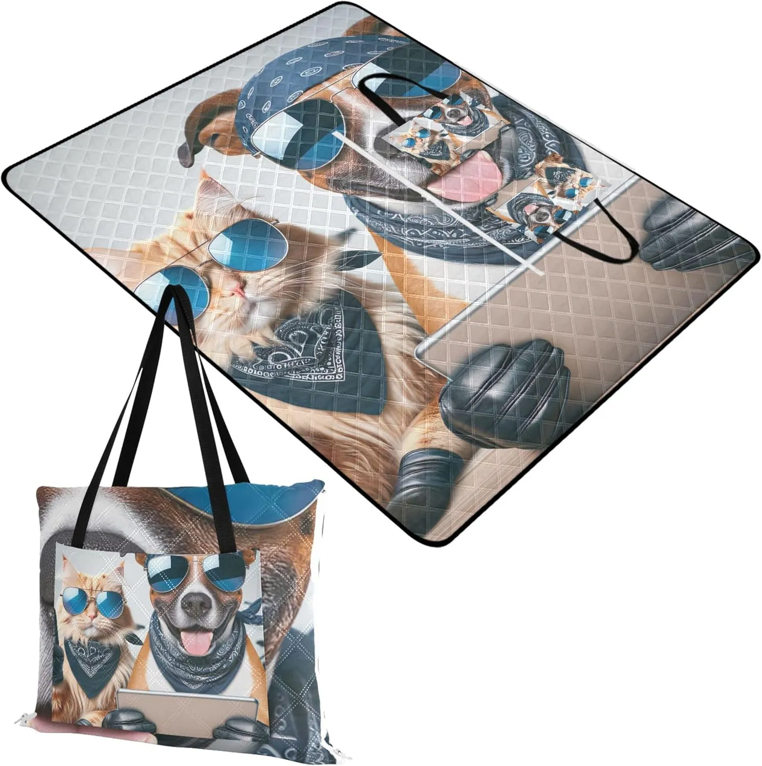 CHIFIGNO Tech Cool Cat Dog Oversized Beach Blanket Waterproof Foldable Mat Picnic Blanket Outdoor Blankets for Grass 118" x 80"