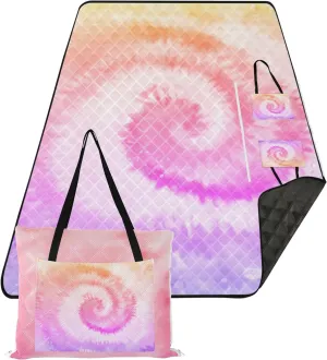 CHIFIGNO Tie Dye Rainbow Pink Sandproof Beach Blanket Waterproof, Print Outside Blankets for Grass Large Mat Picnic Blanket Cute, 80" x 60"