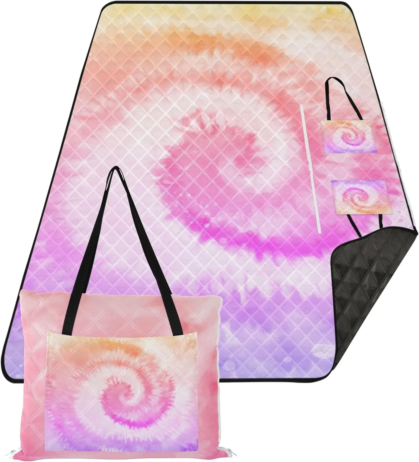 CHIFIGNO Tie Dye Rainbow Pink Sandproof Beach Blanket Waterproof, Print Outside Blankets for Grass Large Mat Picnic Blanket Cute, 80" x 60"
