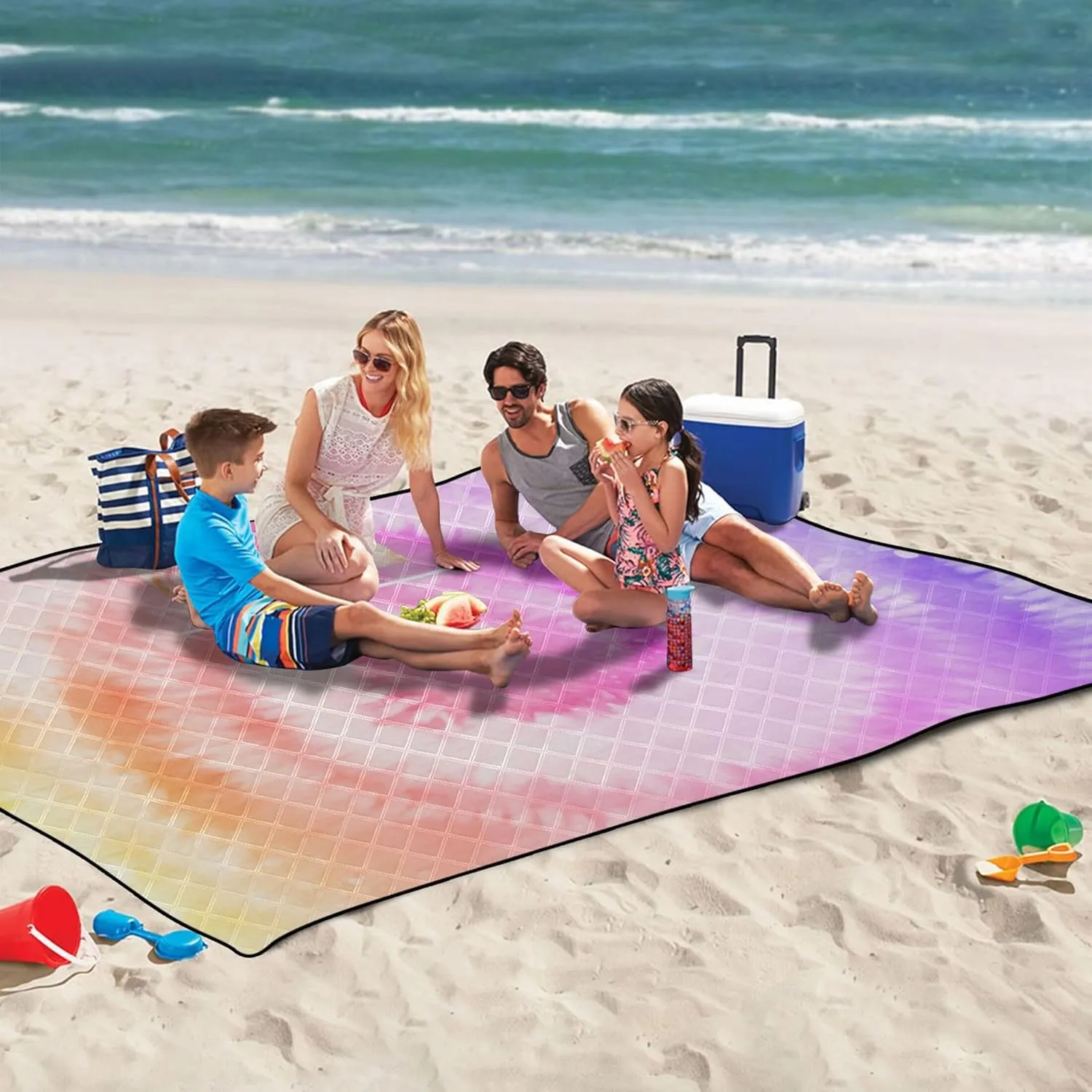 CHIFIGNO Tie Dye Rainbow Pink Sandproof Beach Blanket Waterproof, Print Outside Blankets for Grass Large Mat Picnic Blanket Cute, 80" x 60"