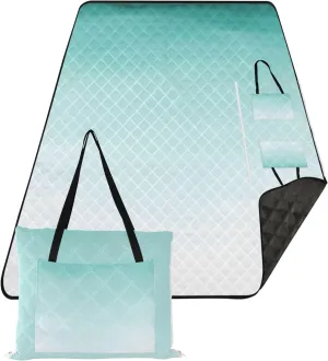 CHIFIGNO Turquoise Watercolor Ombre Waterproof Beach Blanket Sand Proof Picnic Accessories Foldable Floral Outdoor Camping Mat 80" x 60"