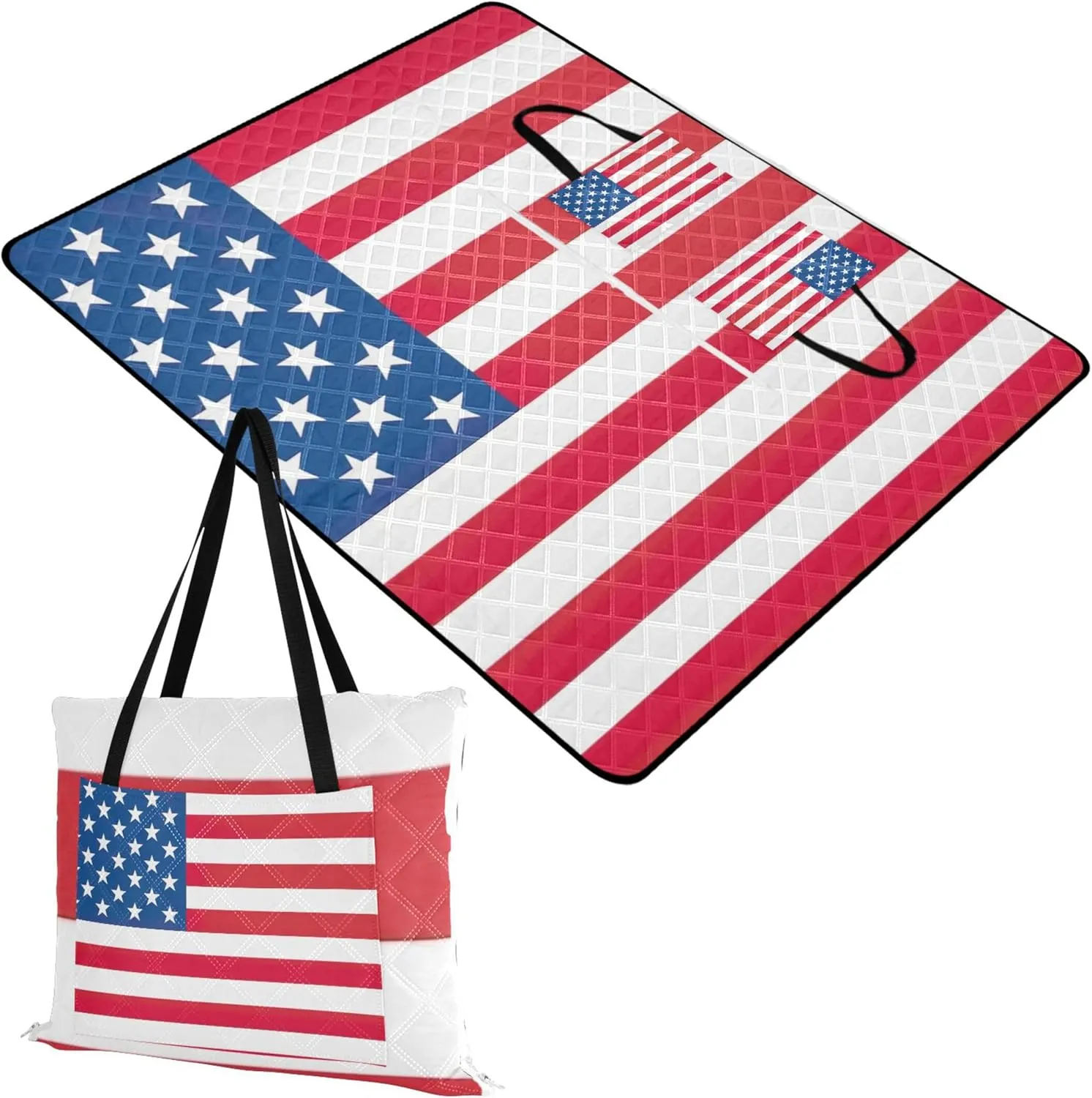 CHIFIGNO USA American Flag Beach Blanket Sandproof Waterproof Cute Picnic Essentials Foldable Grass Blanket Camping Mat 80" x 60"