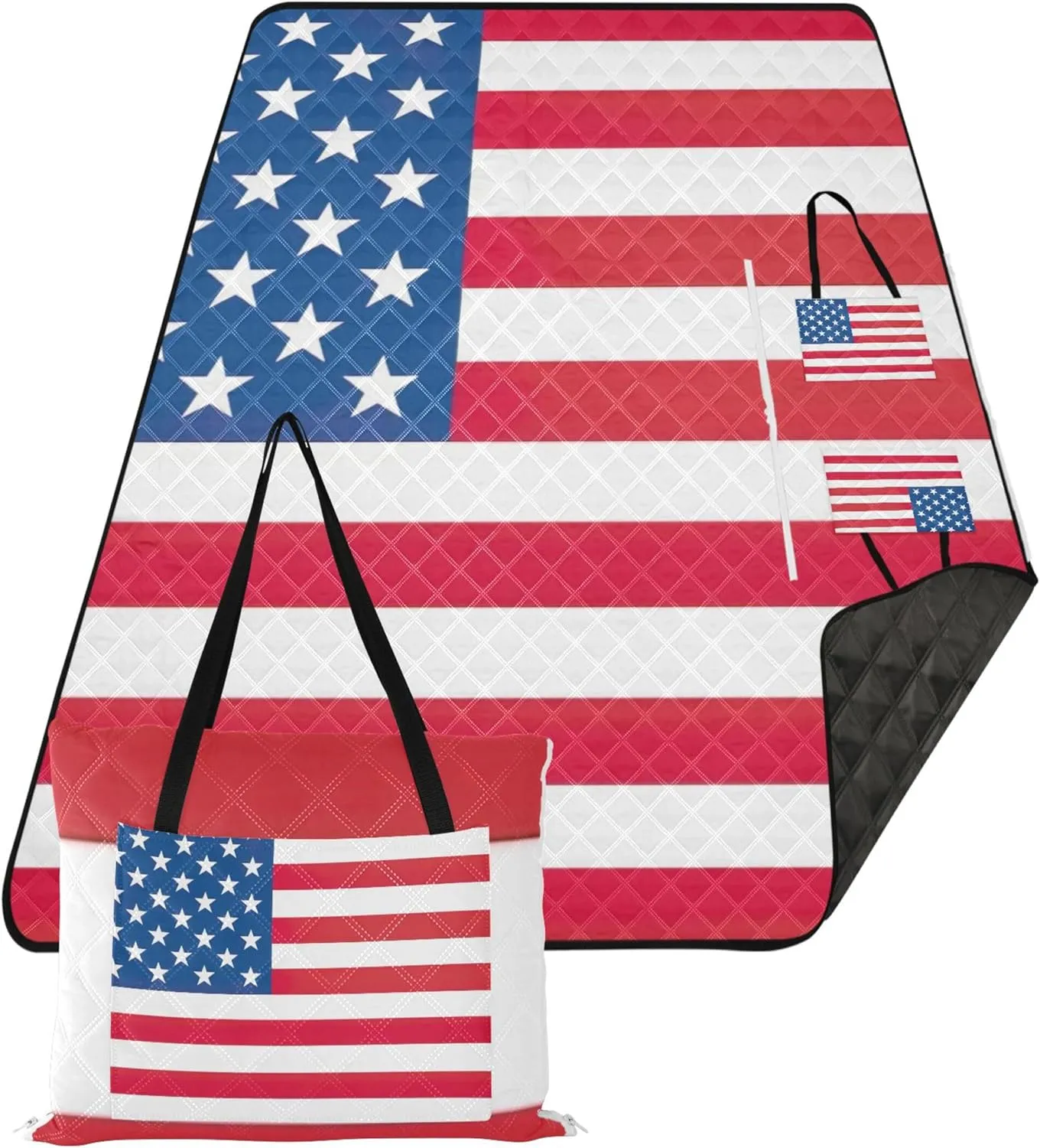 CHIFIGNO USA American Flag Beach Blanket Sandproof Waterproof Cute Picnic Essentials Foldable Grass Blanket Camping Mat 80" x 60"