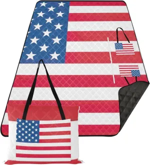 CHIFIGNO USA American Flag Beach Blanket Sandproof Waterproof Cute Picnic Essentials Foldable Grass Blanket Camping Mat 80" x 60"