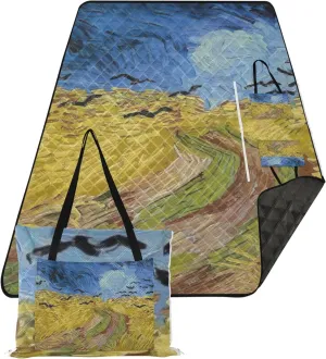 CHIFIGNO Vangogh Wheatfield Crows Painting Sandproof Beach Blanket Waterproof, Grass Blankets for Outdoors Cute Picnic Essentials Foldable, 80" x 60"