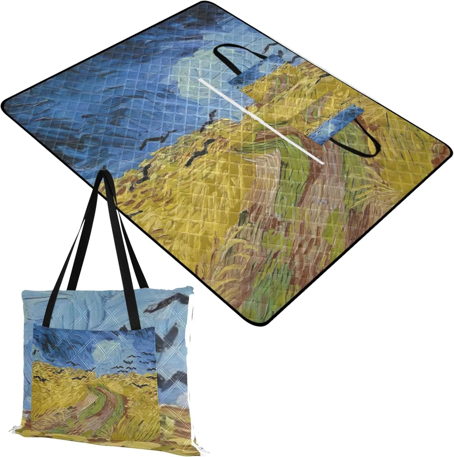CHIFIGNO Vangogh Wheatfield Crows Painting Sandproof Beach Blanket Waterproof, Grass Blankets for Outdoors Cute Picnic Essentials Foldable, 80" x 60"