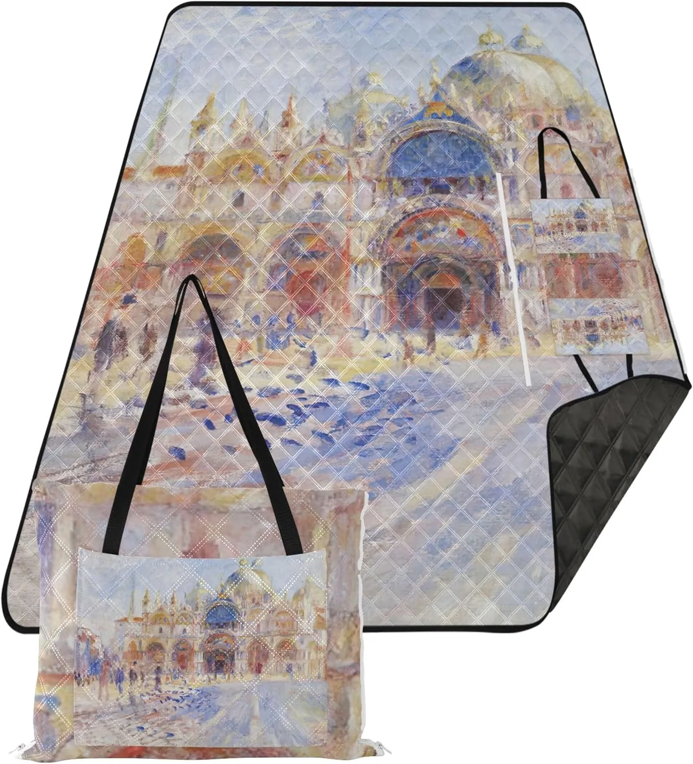 CHIFIGNO Venice Piazza Auguste Renoir Print Beach Blanket Sandproof Waterproof Large Mat Picnic Blanket Cute Lawn Blanket for Grass Mat 80" x 60"