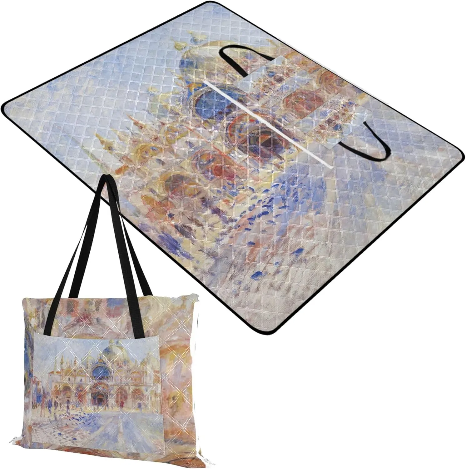 CHIFIGNO Venice Piazza Auguste Renoir Print Beach Blanket Sandproof Waterproof Large Mat Picnic Blanket Cute Lawn Blanket for Grass Mat 80" x 60"