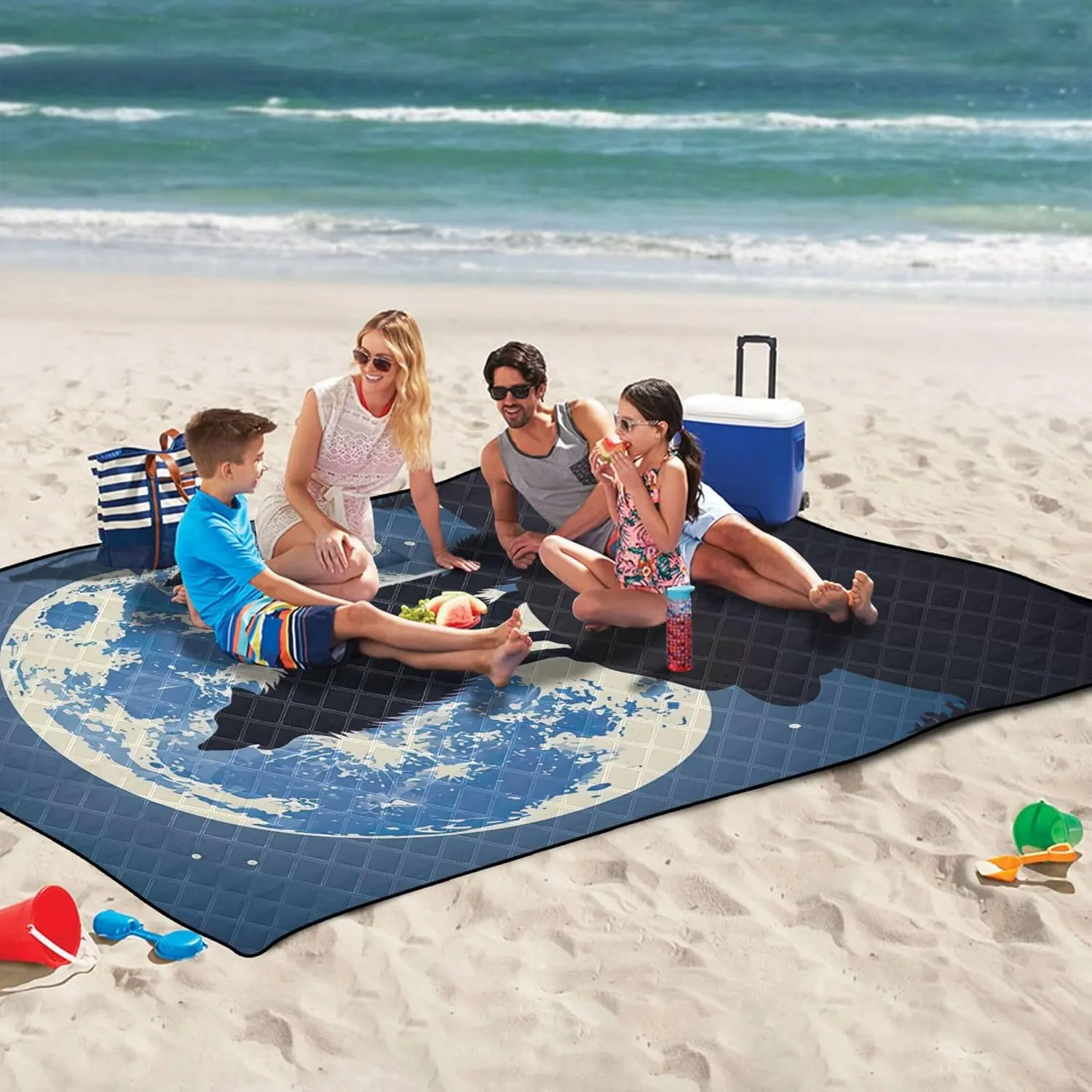 CHIFIGNO Wolf Moonlight Howl Beach Blankets Waterproof Sandproof Grass Blanket Camping Mat Cute Picnic Blanket Mat Foldable 80" x 60"