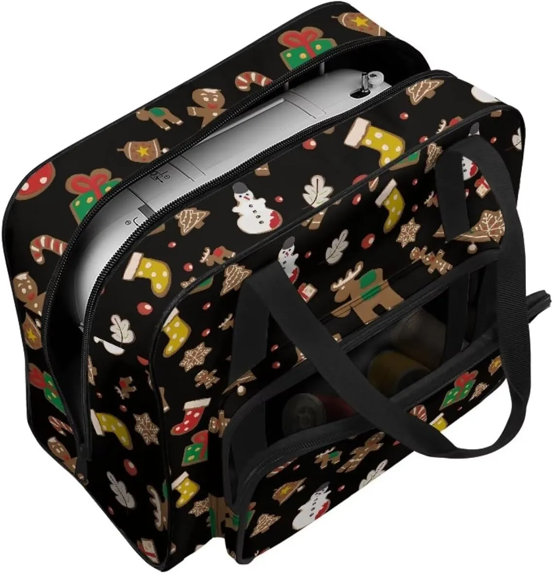 Christmas Sewing Machine Handbag Suitcase Travel Storage Bag Sewing Machine Carrying Case with Pockets, Portable Sewing Case for Outdoor Traveling Camping Use