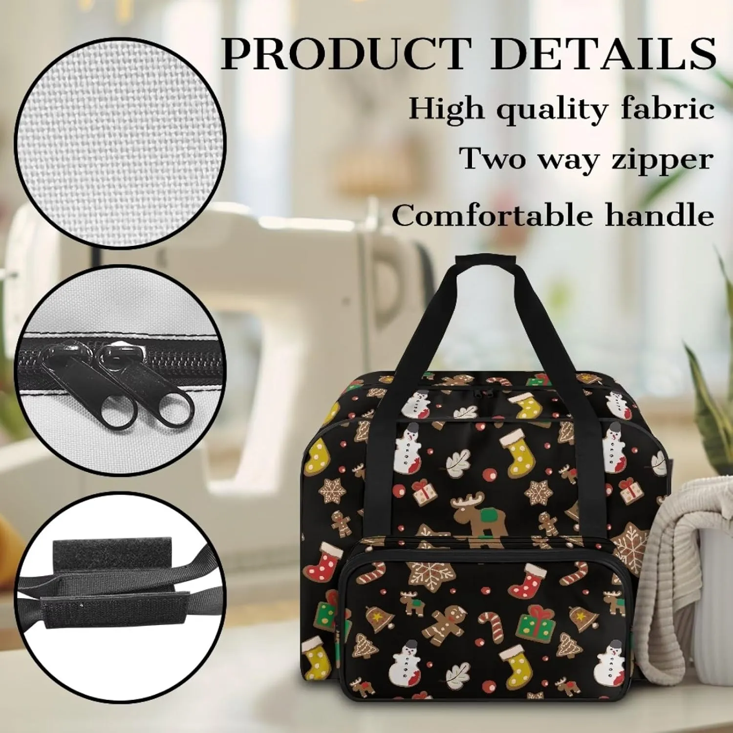 Christmas Sewing Machine Handbag Suitcase Travel Storage Bag Sewing Machine Carrying Case with Pockets, Portable Sewing Case for Outdoor Traveling Camping Use