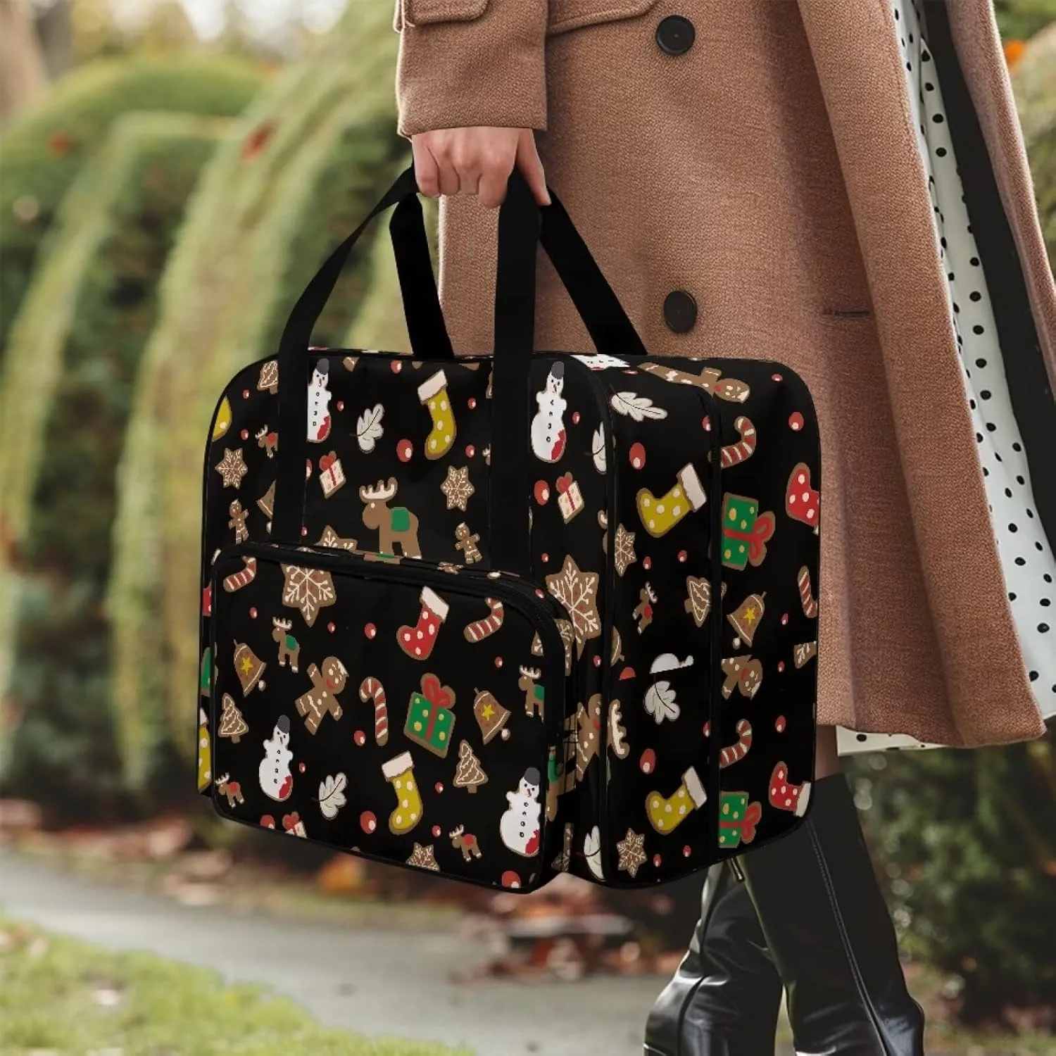 Christmas Sewing Machine Handbag Suitcase Travel Storage Bag Sewing Machine Carrying Case with Pockets, Portable Sewing Case for Outdoor Traveling Camping Use