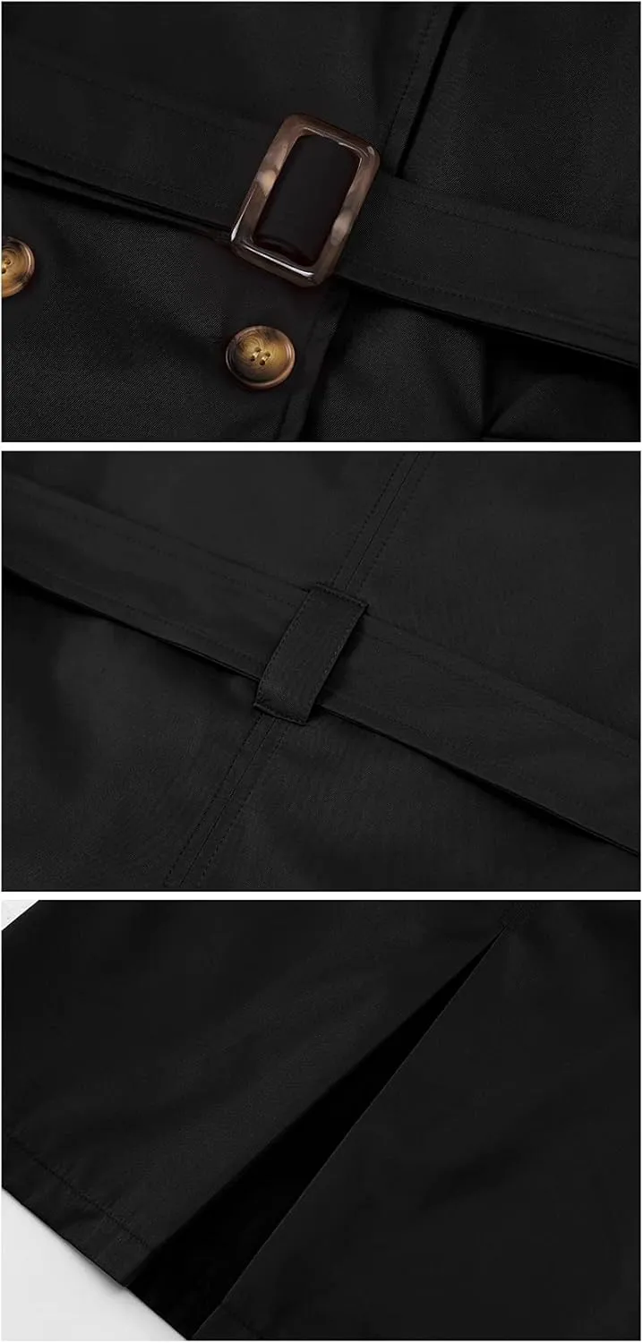 Chrisuno Women's Double Breasted Long Trench Coats Mid-Length Belted Overcoat Dress Jacket with Detachable Hood
