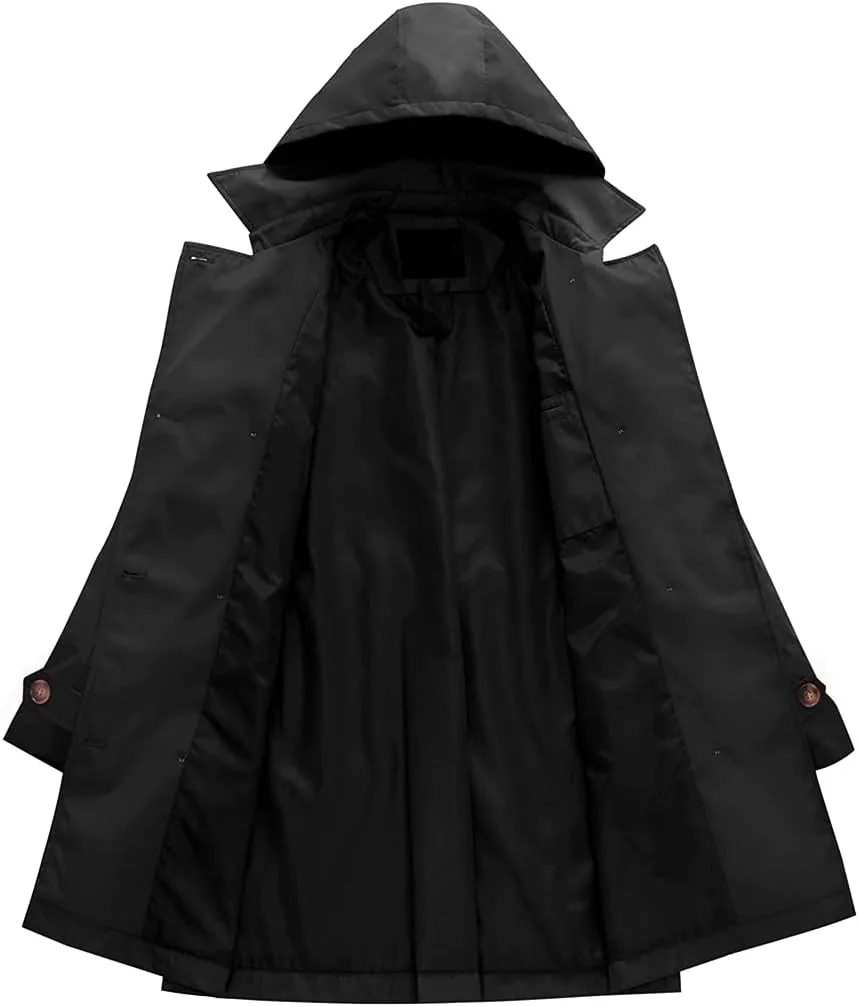 Chrisuno Women's Double Breasted Long Trench Coats Mid-Length Belted Overcoat Dress Jacket with Detachable Hood