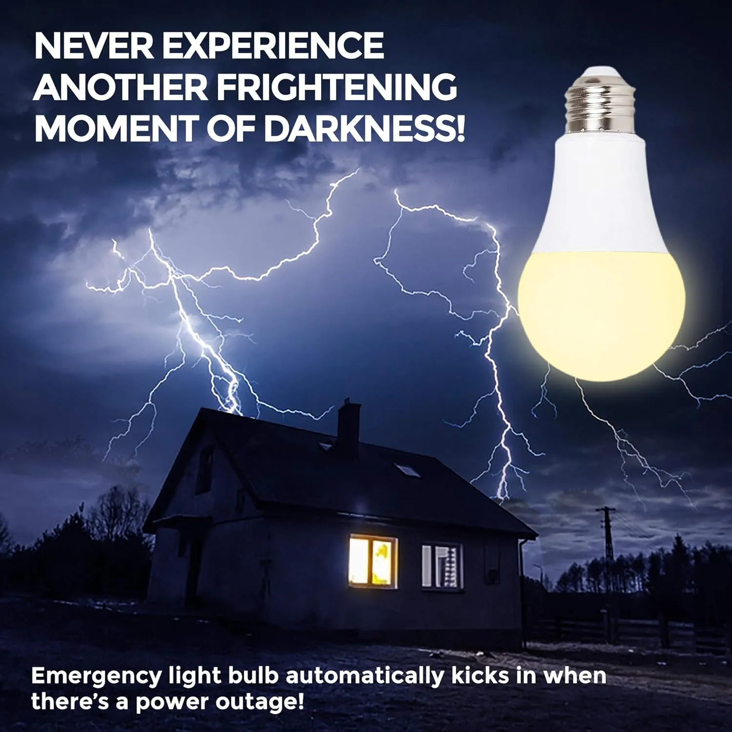 Ciata Lighting LED Smart Emergency Light Bulb with Rechargeable Battery Back-up - Intelligent Lighting, Lasts 3-4 Hours During Power Outage - Extra Hook for Camping, Outdoor (2 Pack)