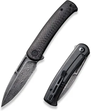 CIVIVI Cetos Folding Knife, 3.48-in Damascus Blade Spear Point with Twill Carbon Fiber Scale Flipper Knife Frame Lock, Pocket EDC Outdoor Knives for Camping, Hiking, Hunting C21025B-DS1