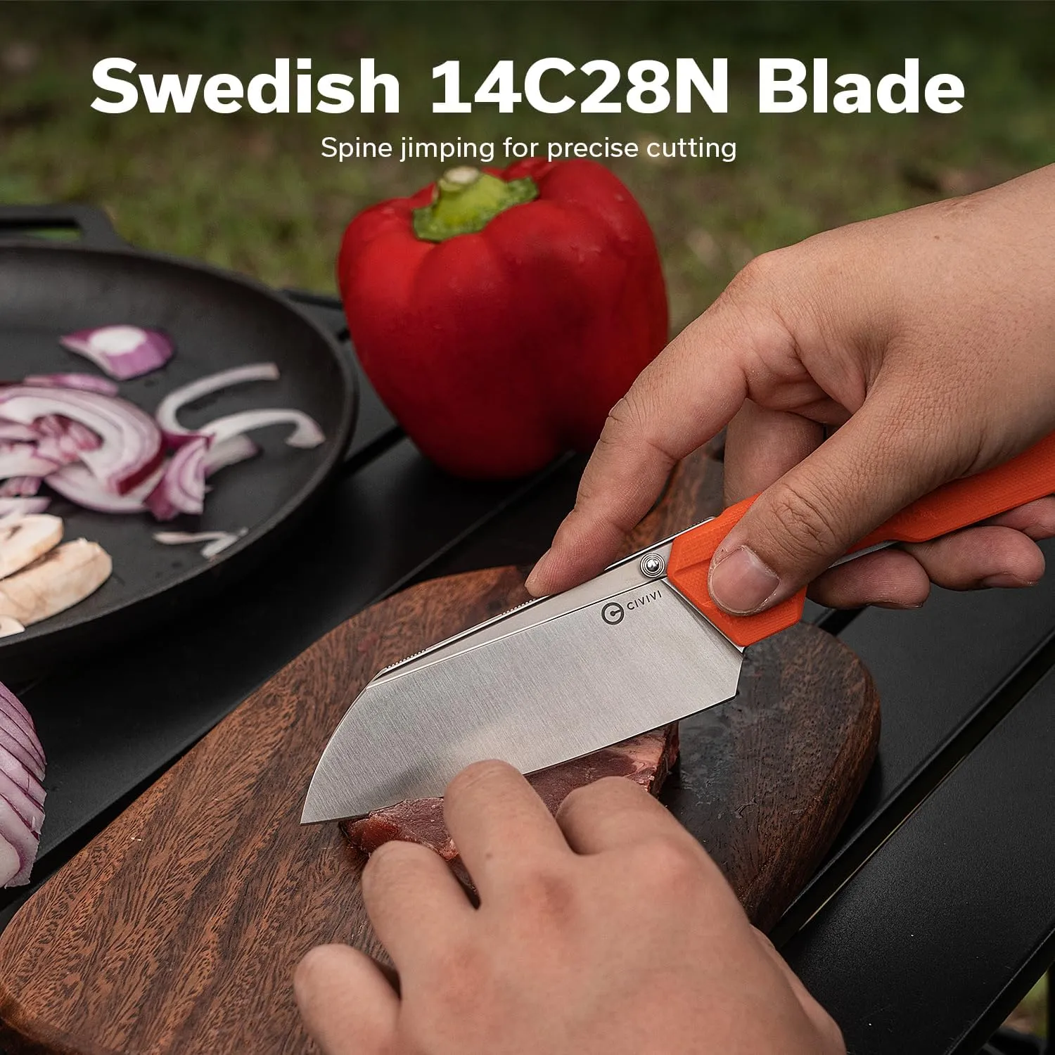 CIVIVI Hid Folding Pocket Knife, 4.14" Swedish 14C28N Blade G10 Handle Nested Liner Lock Kitchen Knife with Thumb Stud Opener, Ideal for Outdoor Use Camping Hiking and EDC C23008-4, Orange