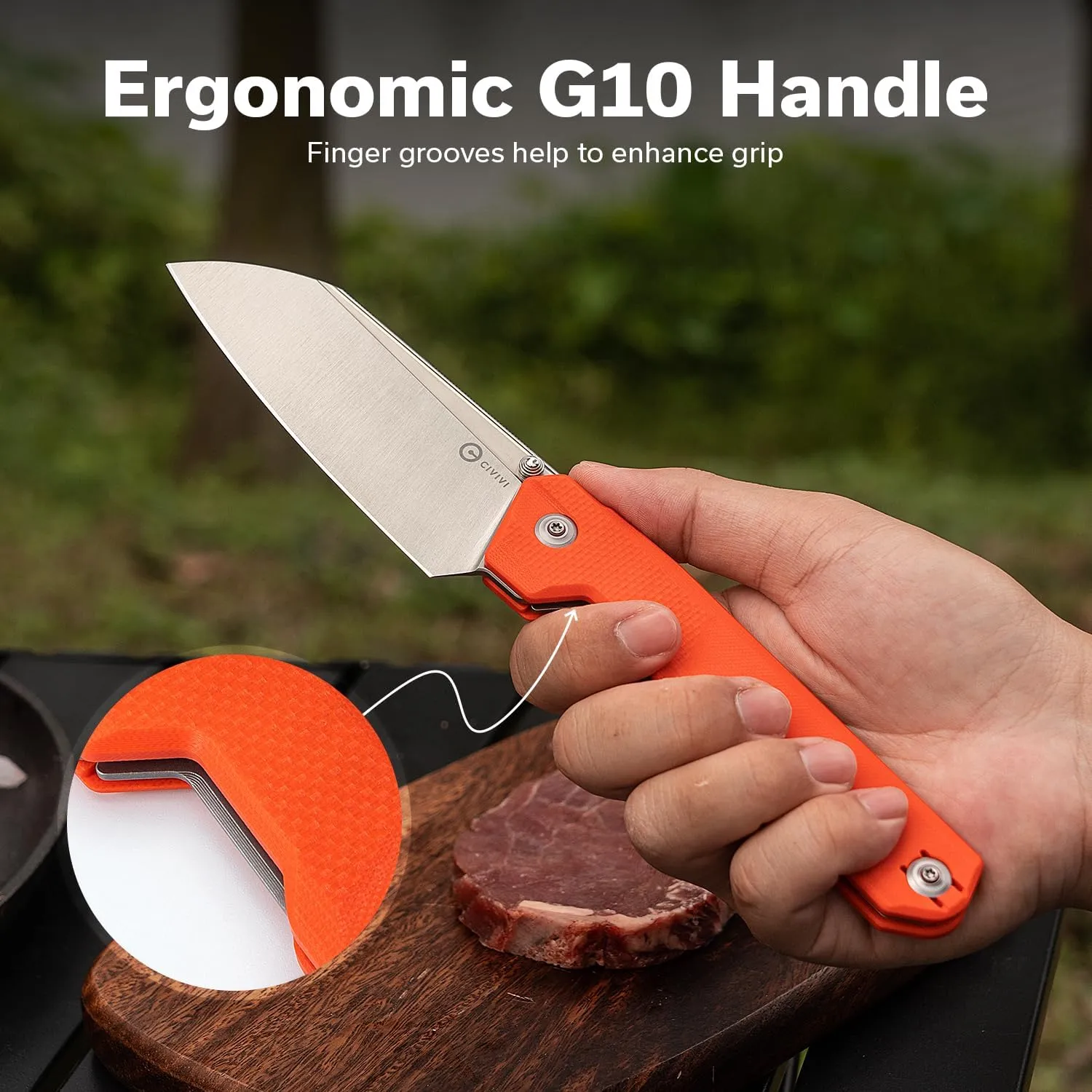 CIVIVI Hid Folding Pocket Knife, 4.14" Swedish 14C28N Blade G10 Handle Nested Liner Lock Kitchen Knife with Thumb Stud Opener, Ideal for Outdoor Use Camping Hiking and EDC C23008-4, Orange