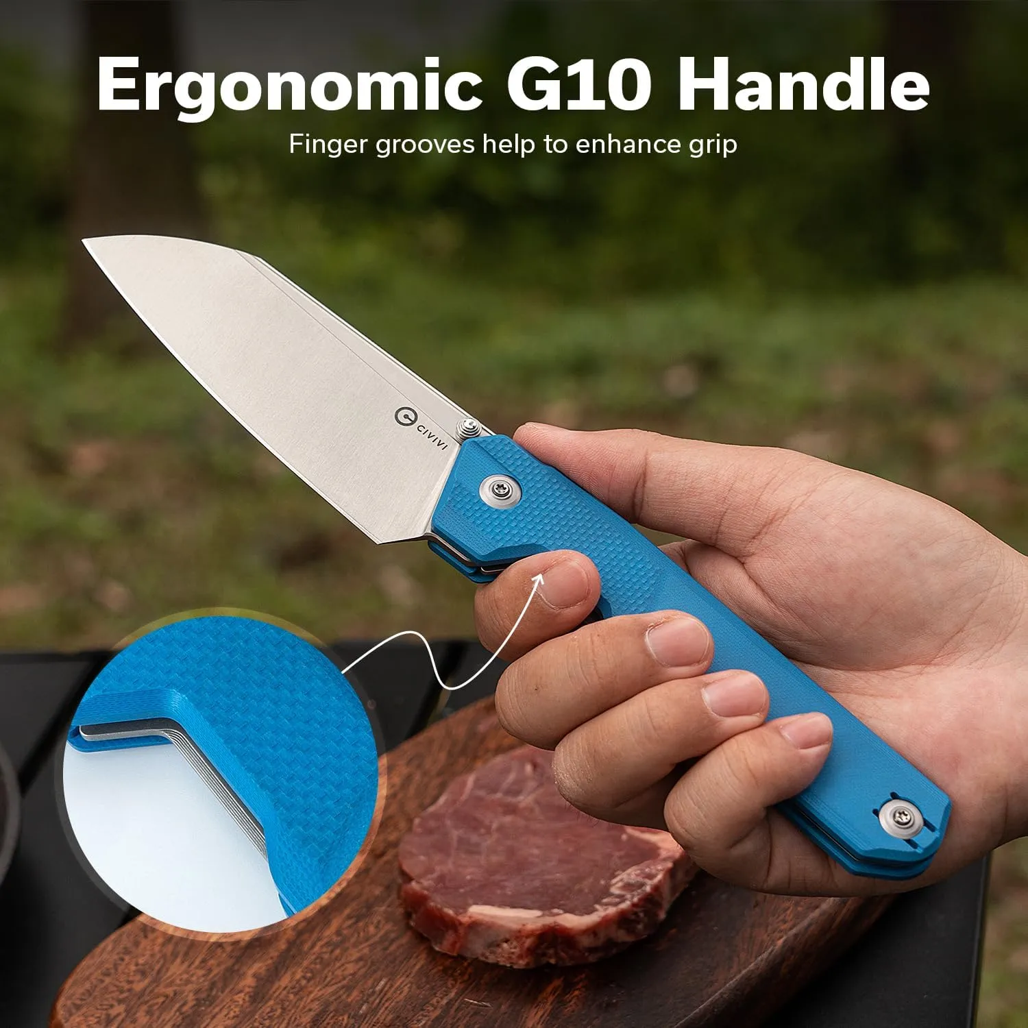 CIVIVI Hid Folding Pocket Knife, 4.14" Swedish 14C28N Blade G10 Handle Nested Liner Lock Kitchen Knife with Thumb Stud Opener, Ideal for Outdoor Use Camping Hiking and EDC C23008-5, Blue