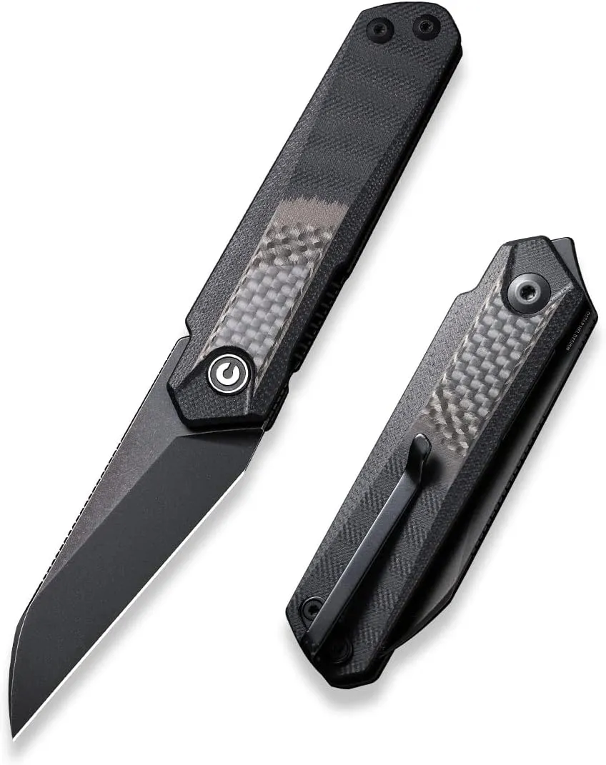 CIVIVI Ki-V Plus Front Flipper Pocket Knife, 2.52" Nitro-V Blade Reverse Tanto Small Folding Knife, Twill Carbon Fiber Overlay On G10 Handle with Deep Carry Pocket Clip for Camping Hiking Hunting