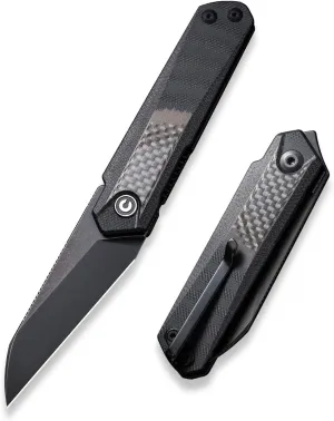 CIVIVI Ki-V Plus Front Flipper Pocket Knife, 2.52" Nitro-V Blade Reverse Tanto Small Folding Knife, Twill Carbon Fiber Overlay On G10 Handle with Deep Carry Pocket Clip for Camping Hiking Hunting
