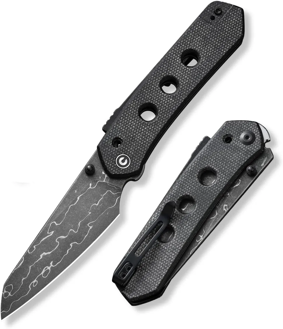 CIVIVI Vision FG Pocket Knife for EDC, Superlock Folding Knife with 3.54" Reverse Tanto Damascus Blade Canvas Micarta Handle, Ideal Gift for Men Women C22036-DS2